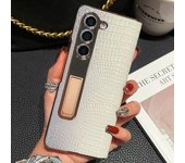 Genuine Leather For Samsung Z Fold 6 5 4 3 Fold5 Case Plating Frame Hinge Glass Screen Cover