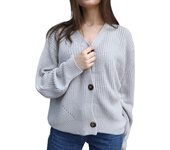 Fall 2024 New in Solid V Neck Cardigan Loose Casual Short Outerwear Woman Fashion Chic Knitted Sweater Wear to Work