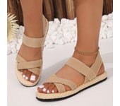 Women's Cross Strap Sandals, Casual Solid Color Slip On Ankle Strap Flat Shoes, Minimalist & Lightweight Outdoor Shoes