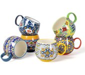 14.5x9.5x 9.5 CM juego de tazas de cappuccino tazas de café de porcelana de 600ml con asa pack de 6 tazas de porcelana para té café con leche cappuccino con estampado y colorido