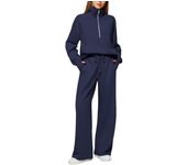 Women's zipper two-piece shirt, wide leg sports pants, women's casual suit