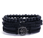 pulsera españa pulsera hombre Conjunto de pulseras de cuero trenzado para hombre, brazalete de cuerda con abalorios de madera, E