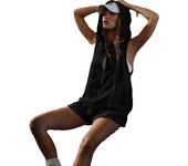 Short Half Zipper Sports jumpsuit for Fitness Outdoor Leisure Sleeveless Loose Hoodie for Women