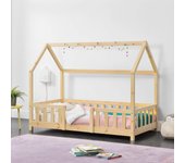 Madera Pino 70 x 140 cm Cama Infantil con Reja Protectora Forma de casa Casita Pino Natural