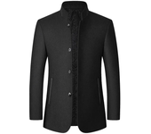 Abrigo hombre invierno, sólido cuello chino estilo, chaqueta lana informal negocios 2024.