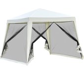 Carpa Pabellón de Jardín Carpa con Paneles Laterales y Mosquitero Exterior Gazebo de Acero Poliéster al Aire Libre Color Beige 3x3x2.35m