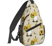 Gnomes Bees Sunflowers Sling Bag for Women Crossbody Shoulder Bag Casual Daypack Backpacks Men Chest Bag Gym Cycling Travel Hiking