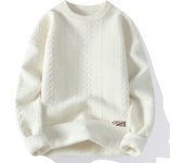 Suéter de punto engrosado de lana de color sólido para hombre de invierno con cuello redondo, marca de moda, abrigo de hilo cálido suelto informal, top para hombre