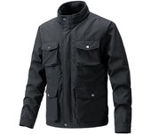 Chaqueta de otoño e invierno para hombre, multibolsillo ajustado con cuello alto de algodón fino