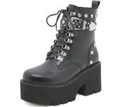 Gdgydh Metal Decoration Black Chunky Motorcycle Boots For Women Gothic Dark Platform Demonia Boots Vintage Rivet