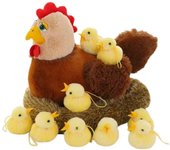 2024 13.8 Inch Plush Egg Laying Hen Chicken , Henhouse And 10 Little Baby Chicks Inside Egg Stuffed Chicken Plush Toy For Christmas Stocking S