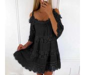 Evening Party Round Neck, Half Sleeve, Loose Cut, Summer Dress, Sweet Fairy, Embroidery, Crochet Ence, Dress with Unfolded