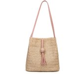 Women Straw Bag Bohemian Rattan Beach Handbag Handmade Kintted Crossbody Bucket Bags Summer Tassel Beach Bag