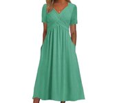 Vestido verano con cuello en V a la moda para mujer, vestidos de manga corta
