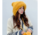 Ladies' artificial fur knitted bob beanie hat, cute skiing fur hat, winter thick warm knitted hat, cold proof