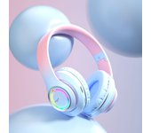 Auriculares inalámbricos Bluetooth 5,3 estéreo envolvente con micrófono para niños, auriculares cómodos y saludables, tarjeta TF, luz RGB colorida y bonita