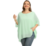 Womens Plus Size Batwing Sleeve Summer Spring Elegant Cape Blouse V-neck Flowy Loose Casual Chiffon Blouse Tunic Top For Jeans