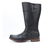 Botas altas de locomotora para hombre, botas altas plisadas con hebilla de metal y cremallera lateral simple