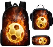 3Pcs Set School bags with Lunch bag Pencil Case,Custom Backpack Add with Your Logo or text , Kids Bags with 3D Football Printed