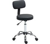 Taburete Giratorio Taburete con Ruedas y Respaldo Taburete de Trabajo con Altura Regulable 78-93 cm Asiento Tapizado de Cuero Sintético Negro