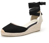 Zapatos de cuña para mujer Sandalias con cordones Plataforma con correa en el tobillo de tacón medio simple y elegante en alpargata para un verano cómodo