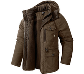 Winter men's warm jacket, fashionable men's thick warm tactical hooded jacket, men's outdoor multi pocket trench coat jacket