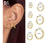 ZS 1 PC Gold Color 925 Sterling Silver Hoop Earring For Women Girls 4-10MM Round Earrings Helix Cartilage Rook Piercings Jewelry