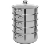 Vaporera de acero inoxidable de 5 pisos con tapa de cristal para cocinar al vapor en casa o en la cocina (28 cm)