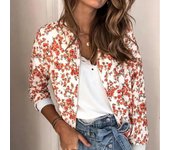 Chaqueta Bomber elegante con cremallera para mujer, chaqueta con estampado Floral, ropa de oficina, abrigo ajustado Retro