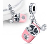 925 Sterling Silver Pink Earphone Charm Silver 925 Original Bracelet for Jewelry Making