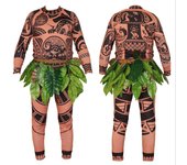 Disfraz de tatuaje de Moana Maui, camiseta para hombre y adulto, pantalones y cinturón de hoja, traje completo, disfraz de Hallo