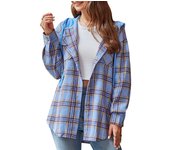 Women's casual spring and autumn hooded checkered shirt