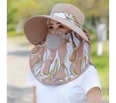 Sombrero de pescador con estampado para mujer, gorro de ala ancha con protección UV, máscara facial transpirable, desmontable, para trabajo en jardín, Verano