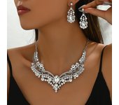 Europe And America Cross Border Women's Necklace And Earrings Suite Niche Inlaid Diamond Gang Drill Design Choker All-Match Earrings