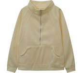 Women's Half Zipper Short Stand Up Collar Plush Monochromatic Sweat Shirt, European and American, Cross Border, Autumn, Winter
