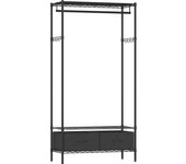 SONGMICS Perchero, Perchero Resistente, Perchero con Estante de Malla, 2 Cajones de Tela, Barra para Colgar, Ganchos, Perchero Portátil Independiente, Negro Tinta/Blanco Nube y Gris Paloma
