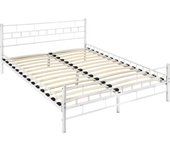 Tectake - Cama de matrimonio con cabecero, pie de acero y somier de láminas de madera, Estructura estable y resistente, Incluye somier de láminas de madera de álamo, Diseño atractivo y atemporal