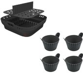 BPA Free Air Fryer Silicone Basket Plate with 4 Egg Cups 8.5Inches Air Fryer Liner Foldable Airfryer with Silicone Baking Cups