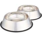 Cuencos para comida y agua para perros, de acero inoxidable, 2 unidades, plateados