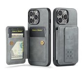 Magnetic Shrink Bracket Phone Case for iPhone 15 14 Plus 13 12 11 Pro Max Solid Color Leather Back Wallet Card Phone Cover