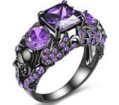 Vintage Gothic Skull Rings Heart Cubic Zirconia Crystal Biker Cocktail Party Rings for Women Halloween Christmas Gifts