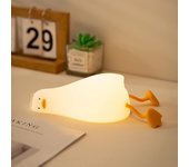 Lámpara de noche con forma de pato acostado, lámpara LED de pato blando, lindo pato iluminado, lámpara táctil recargable para mesita de noche