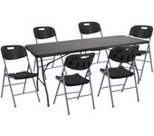 Conjunto Plegable Mesa 180cm y 6 Sillas con Asa Catering O91