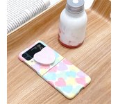 Cute Korean Full Screen Colorful Heart Case with Bracket for Samsung Galaxy Zflip3 5G Z Flip3 Flip4 Zflip4 Cover with Holder