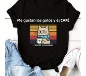 Cat & Coffee Print T-shirt, Casual Crew Neck Short Sleeve T-shirt, Women's Clothing