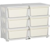 HOMCOM Cajonera Infantil con Espacio de Almacenamiento, Cajas de Almacenaje, Organizador de Juguetes, Caja para Juguetes, Tres Niveles para Habitación Infantil, 3-6 Años, Mobiliario Infantil, 75 x 37 x 56,5 cm