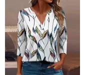 2024 Women's T Shirt Tee Print Button 3/4 Sleeve Daily Weekend Fashion Basic V Neck Regular Top Uniquely Styled Cozy Home Wear
