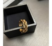 Peri'sbox Light luxury Gold Color Triple Layer Zircon Bamboo Opening Ring for Women Fashion Metal Wedding Party Designer Jewelry