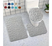 Toilet Seat Cover 3Pcs Set Bath Mat Shower Room Floor Rug Home Bathroom Anti-Slip Absorbent Doormat Pebbles Bathtub Decor Carpet