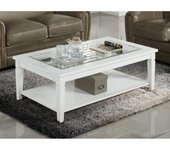 Vente-unique - Mesa de centro GUERANDE - Pino blanco y cristal templado